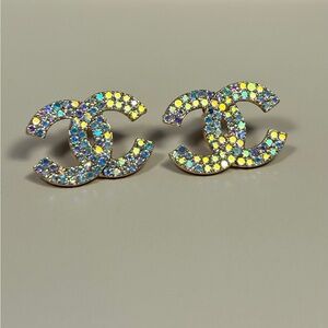 Gold & Iridescent Stone Earrings